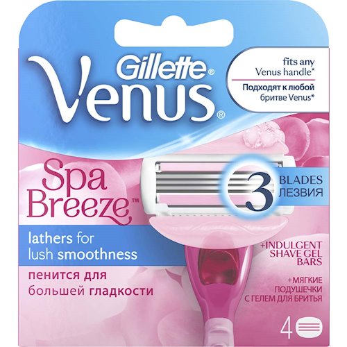 Gillette venus spa breeze cменные кассеты для бритья (cо встроенными подушечками с гелем) 4шт/10 (7702018967261)
